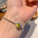 Heart Zircon Stone Bangle Charms Bracelet 925 Sterling Silver