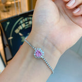 Heart Zircon Stone Bangle Charms Bracelet 925 Sterling Silver