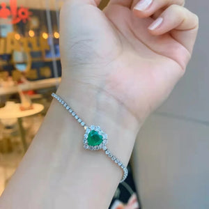 Heart Zircon Stone Bangle Charms Bracelet 925 Sterling Silver