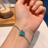Heart Zircon Stone Bangle Charms Bracelet 925 Sterling Silver