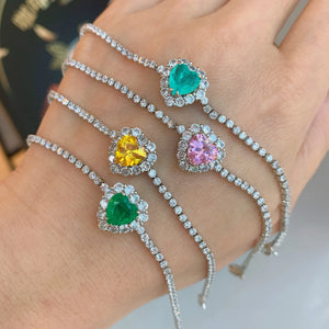 Heart Zircon Stone Bangle Charms Bracelet 925 Sterling Silver