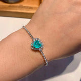 Heart Zircon Stone Bangle Charms Bracelet 925 Sterling Silver