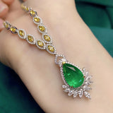 Lab Emerald Pendant Necklace Silver Chain Choker