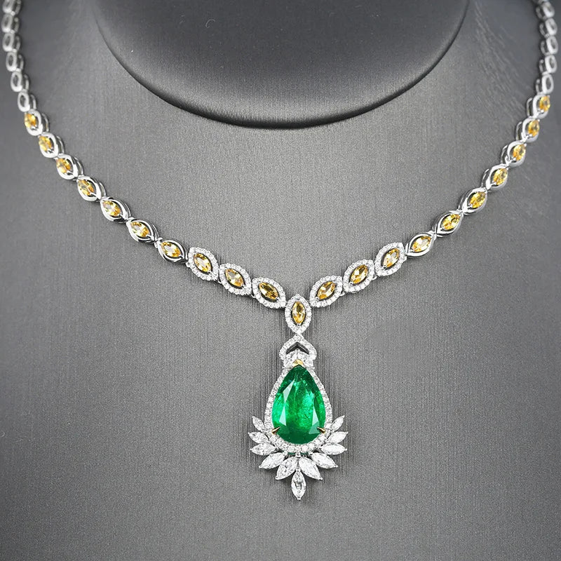 Lab Emerald Pendant Necklace Silver Chain Choker