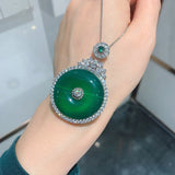 Lab Emerald Pendant Necklace Choker Chain Silver