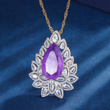 High Carbon Diamond Amethyst Pendant Necklace Silver Retro Women