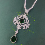 Lab Emerald Stone Pendant Necklace Chain Silver Vintage Sweater Necklace
