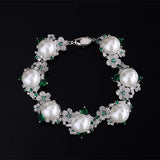 Vintage 925 Silver Flower Pearl Bracelet for Women CZ Stone Charms Bangles