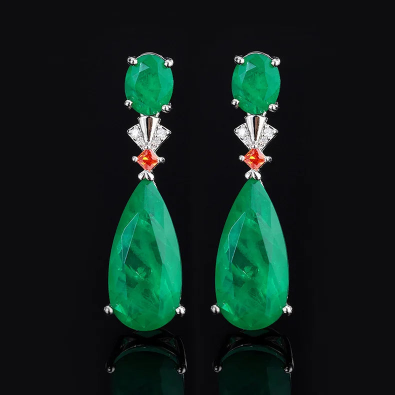 Vintage 925 Silver Paraiba Tourmaline Emerald Drop Earrings