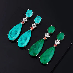 Vintage 925 Silver Paraiba Tourmaline Emerald Drop Earrings
