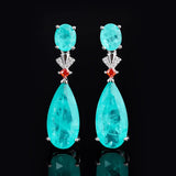 Vintage 925 Silver Paraiba Tourmaline Emerald Drop Earrings