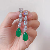 Long Hanging Earrings Paraiba Lab Emerald Water Drop Tourmaline Stone Earrings