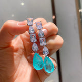 Long Hanging Earrings Paraiba Lab Emerald Water Drop Tourmaline Stone Earrings