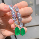 Long Hanging Earrings Paraiba Lab Emerald Water Drop Tourmaline Stone Earrings