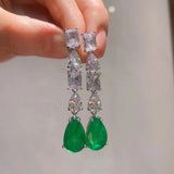 Long Hanging Earrings Paraiba Lab Emerald Water Drop Tourmaline Stone Earrings