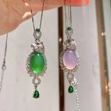 Silver Necklace Tourmaline Emerald Stone Pendant Jewelry Women