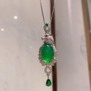 Silver Necklace Tourmaline Emerald Stone Pendant Jewelry Women