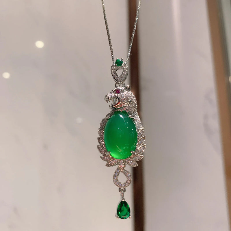Silver Necklace Tourmaline Emerald Stone Pendant Jewelry Women