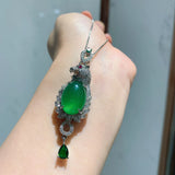 Silver Necklace Tourmaline Emerald Stone Pendant Jewelry Women