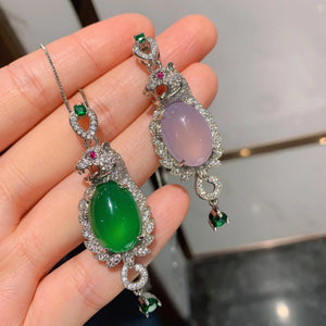 Silver Necklace Tourmaline Emerald Stone Pendant Jewelry Women