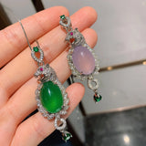 Silver Necklace Tourmaline Emerald Stone Pendant Jewelry Women