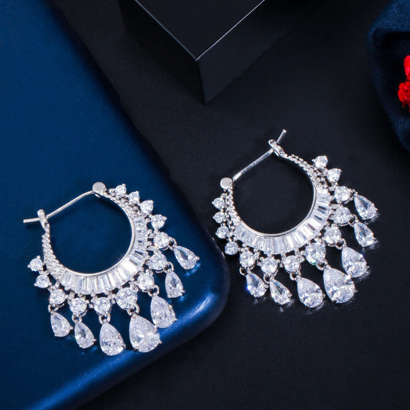 Bohemia Water Drop Zircon Crystal Silver Earrings