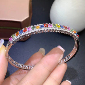 Bohemia Style Charm Chain Bracelet Silver Rainbow Zircon Stone