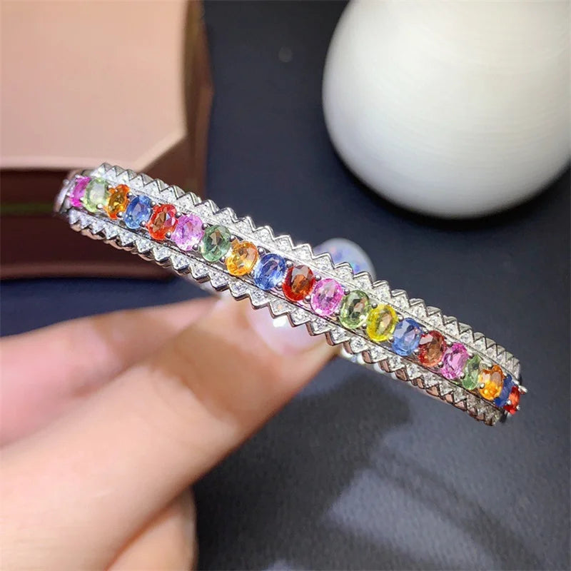 Bohemia Style Charm Chain Bracelet Silver Rainbow Zircon Stone