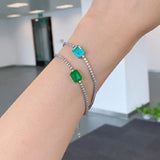 925 Sterling Silver Rectangle Paraiba Emerald Tourmaline Bracelet