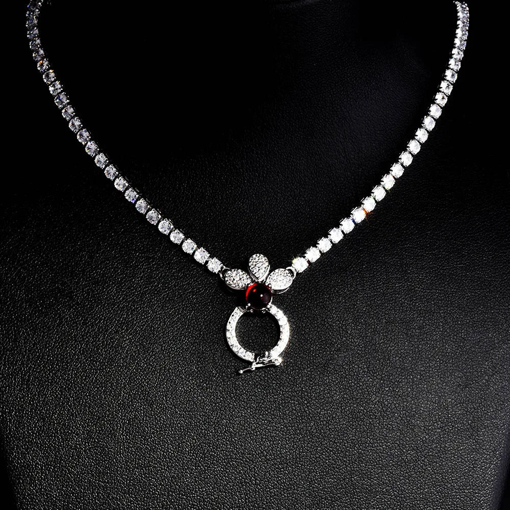 Vintage CZ Pendant Silver Necklace for Women