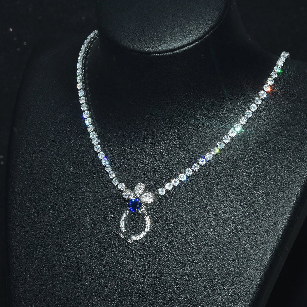 Vintage CZ Pendant Silver Necklace for Women