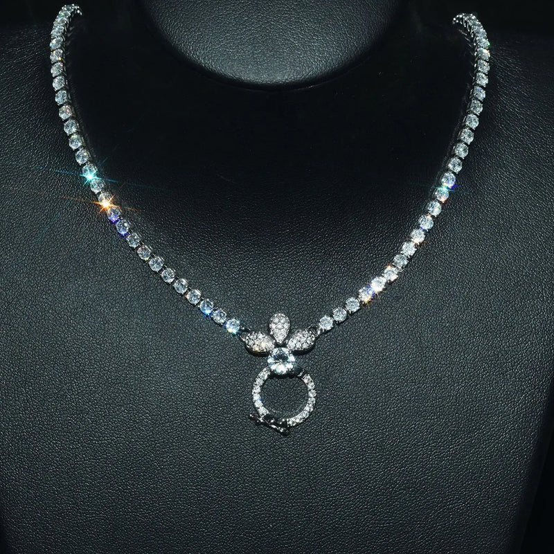 Vintage CZ Pendant Silver Necklace for Women