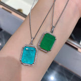 Rectangle Neck Pendant Women Paraiba Lab Emerald Tourmaline