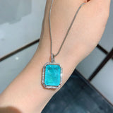 Rectangle Neck Pendant Women Paraiba Lab Emerald Tourmaline