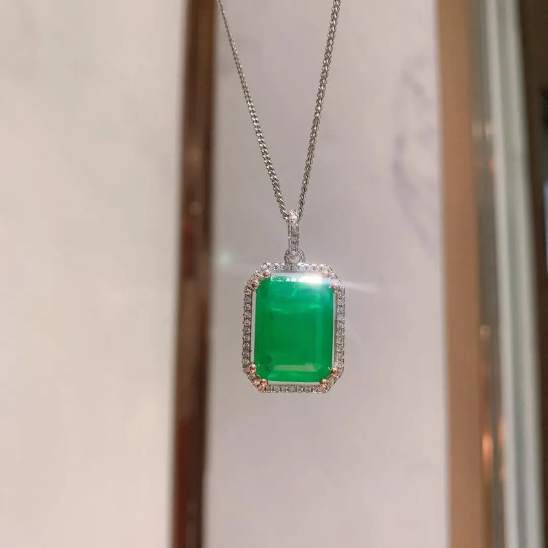 Rectangle Neck Pendant Women Paraiba Lab Emerald Tourmaline