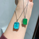 Rectangle Neck Pendant Women Paraiba Lab Emerald Tourmaline