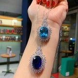 Silver Necklace High Carbon Diamond Tourmaline Paraiba Pendant