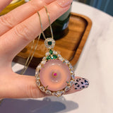 Silver Chain Necklace Pink Crystal Pendant Sweet Jewelry Gift
