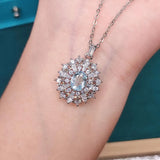 Snowflake Pendant Silver CZ Long Necklace Women Wedding Gift