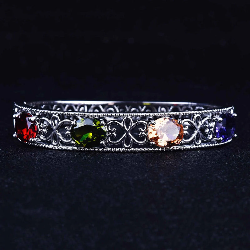 Colorful Zircon Stone 925 Sterling Silver Chain Bracelet