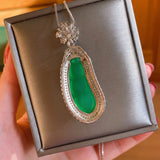 Emerald Green CZ Charm Chain Necklace Silver Pendant