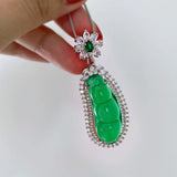 Emerald Green CZ Charm Chain Necklace Silver Pendant