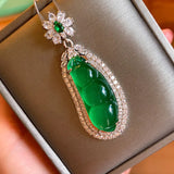 Emerald Green CZ Charm Chain Necklace Silver Pendant