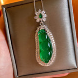 Emerald Green CZ Charm Chain Necklace Silver Pendant