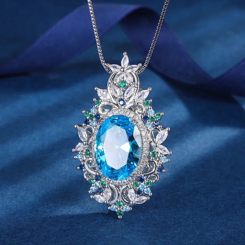 Emerald Zirconia Pendant Necklace Silver Choker Party Jewelry
