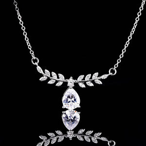 Women's Silver Chain Necklace Water Drop CZ Bling Pendant