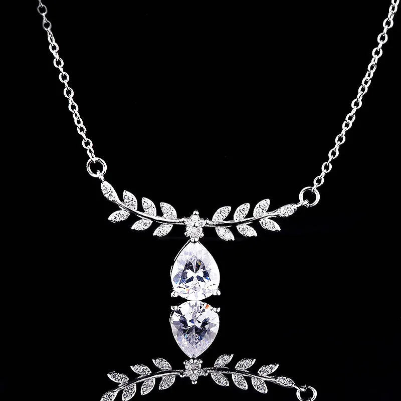 Women's Silver Chain Necklace Water Drop CZ Bling Pendant