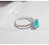 Charms Wedding Rings For Women Paraiba Lab Emerald Tourmaline Stone Party Silver