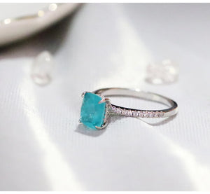 Charms Wedding Rings For Women Paraiba Lab Emerald Tourmaline Stone Party Silver