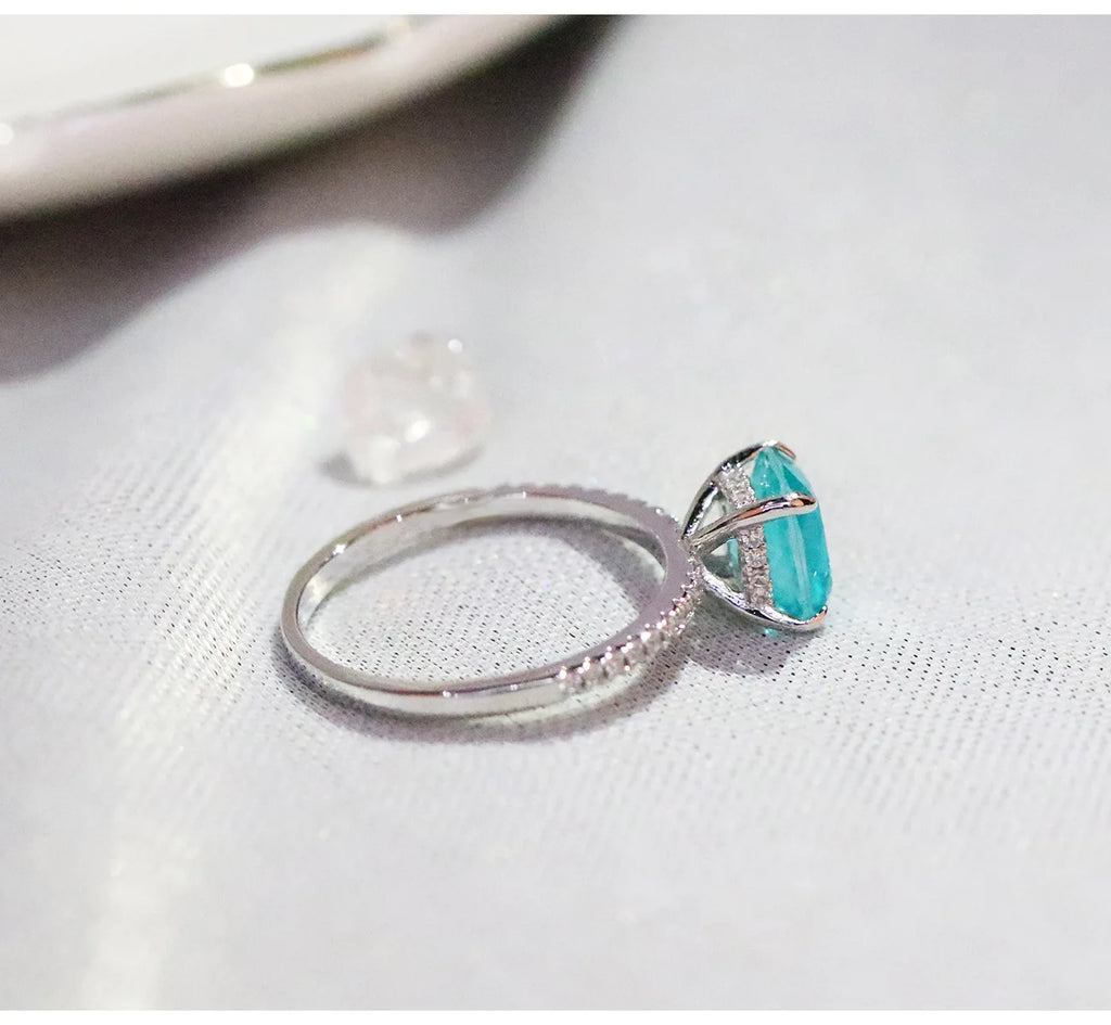 Charms Wedding Rings For Women Paraiba Lab Emerald Tourmaline Stone Party Silver